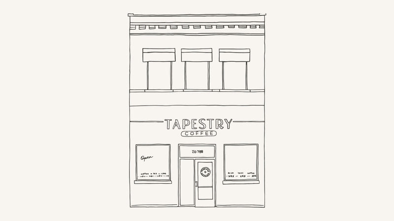 Illustration of Tapestry Coffee’s Downtown Lakeville café storefront