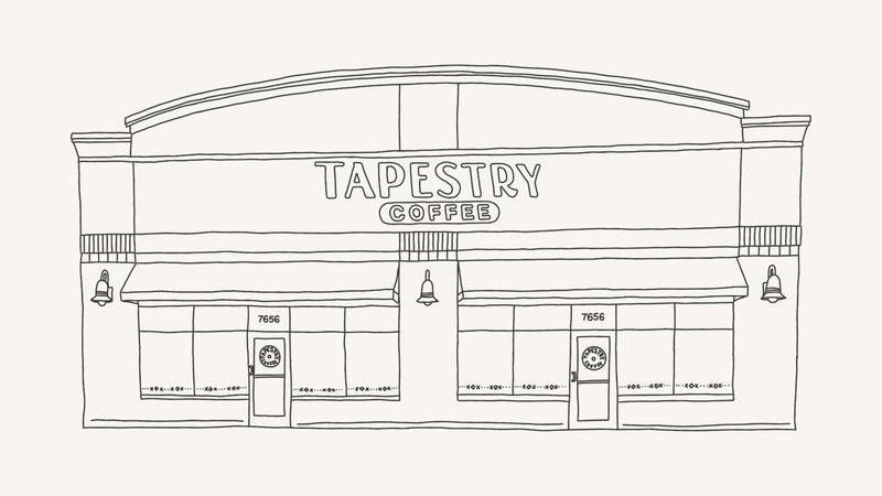 Illustration of Tapestry Coffee’s Lakeville Crossings café storefront